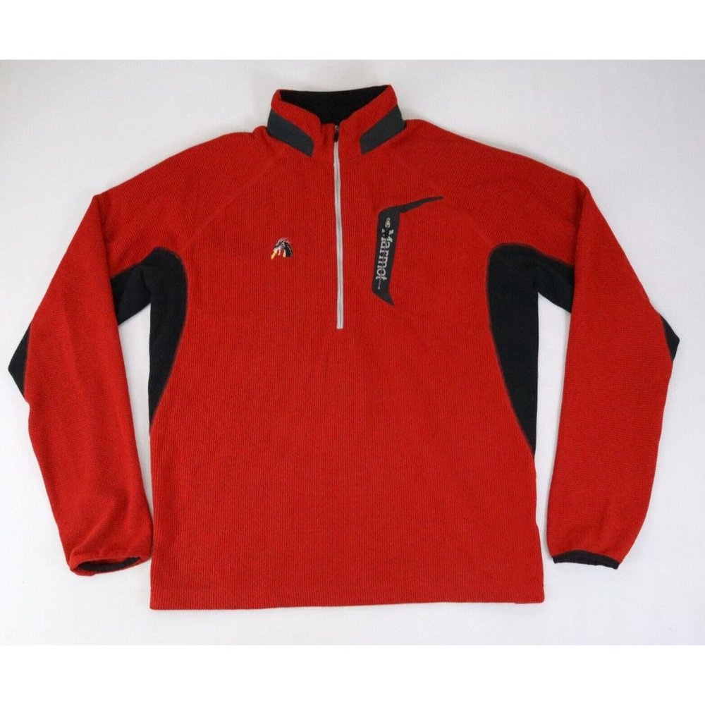 Marmot Mens 1/2 Zip Waffle Grid Fleece Thumbhole Lightweight Red Sz L Dragon